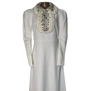 NEW MIRI NEW YORK Women’s Embellished Collar Midi Dress Size 2 Cream White